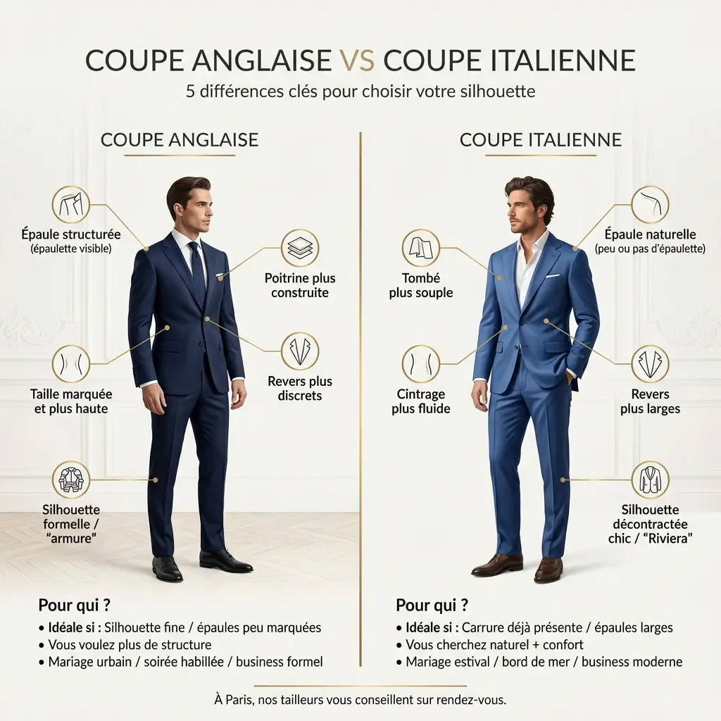 différence coupe italienne et coupe anglaise costume sur mesure